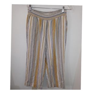 Land n’ Sea Linen Blend Wide Leg Striped Gray & Yellow Beachy Airy Pants Size XL